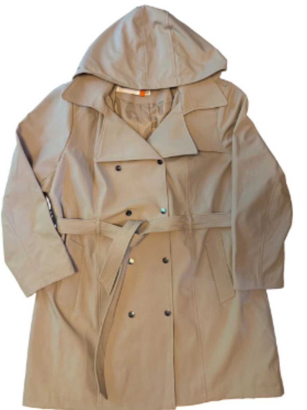 NWT Calvin Klein Womens Belted Double Breasted Trench Coat Removable Hood XXL